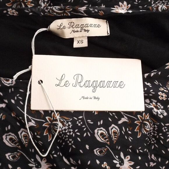 new LE RAGAZZE Maxi Dress, XS, Black, White/brown floral print, Ruffle shoulder - Picture 9 of 12